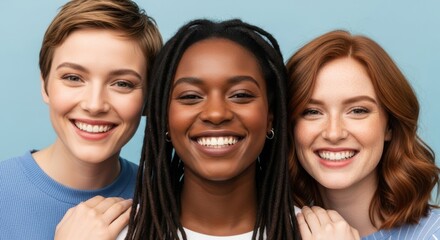 Diverse group of young women smiling happily together