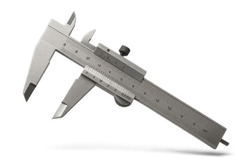 Precision metal vernier caliper isolated on transparent background, measuring tool