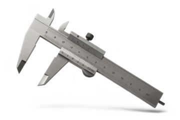 Precision metal vernier caliper isolated on transparent background, measuring tool