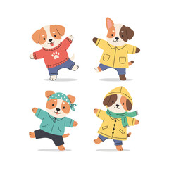 Cute Cartoon Playful Dog Puppy in Colorful Outfit Illustration Asset