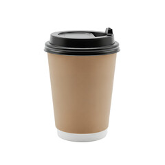 A disposable paper coffee cup with a black plastic lid and a white sleeve for hot drinks png...
