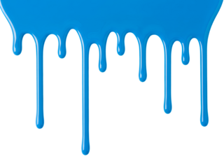 Bright blue paint dripping down creating a fluid artistic border design element png isolated on transparent background