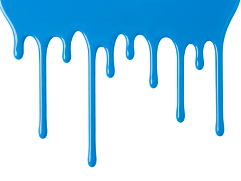Bright blue paint dripping down creating a fluid artistic border design element png isolated on transparent background