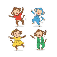 Colorful Handdrawn Cartoon Monkey Character Cute Animal Flat Illustration