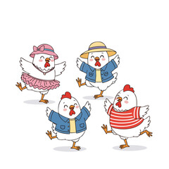 Cute Handdrawn Fashionable Dancing Chicken Cartoon Illustration in Various Outfit