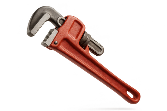Red pipe wrench, heavy-duty plumbing tool isolated on transparent background