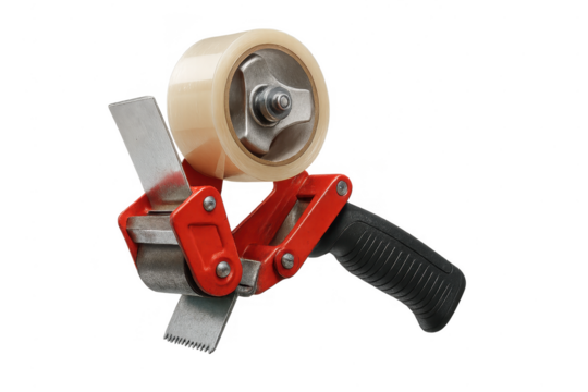 Red and silver packing tape dispenser isolated on transparent background