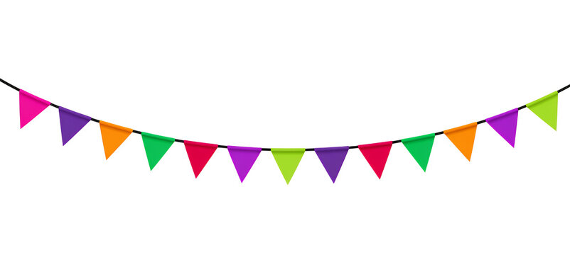 Colorful triangle bunting flags for festive decoration png isolated on transparent background