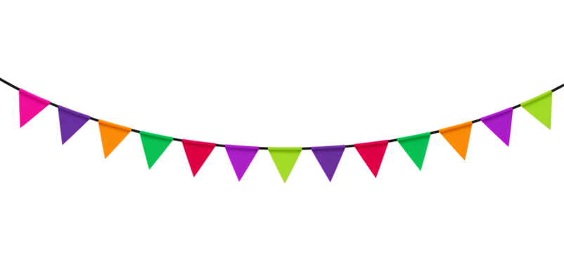 Colorful triangle bunting flags for festive decoration png isolated on transparent background - Powered by Adobe