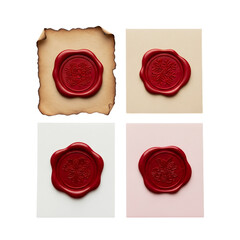 collection of antique wax seals with intricate embossed emblems png isolated on transparent...