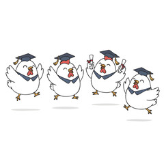 Cartoon Handdrawn Group Chicken Graduation Celebration Character Illustration