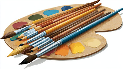 Vector graphic of a painter&acirc;&euro;&trade;s palette with brushes and pencils, using transparent layers to depict light and shadow effects
