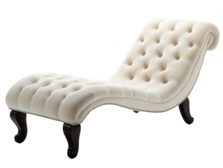 Elegant cream button tufted chaise lounge isolated on transparent background