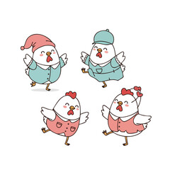 Cute Handdrawn Cartoon Style Chicken Wearing Pajamas Character Illustration