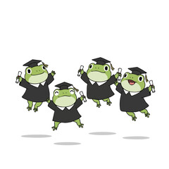 Cute Cartoon Jumping Frog Character Graduation Ceremony Celebration Illustration