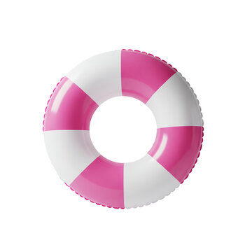 Pink and White Striped Inflatable Ring Float for Summer Beach Pool Activities png isolated on transparent background
