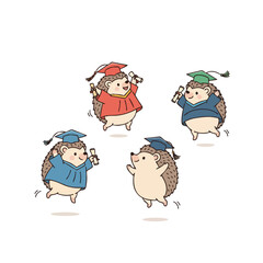 Cute Handdrawn Hedgehog Graduation Celebration Cartoon Illustration