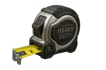 Heavy duty tape measure isolated on transparent background, essential tool