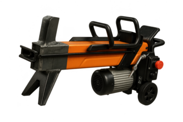 Powerful orange electric log splitter isolated on a transparent background