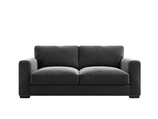 Dark gray velvet sofa isolated on transparent background