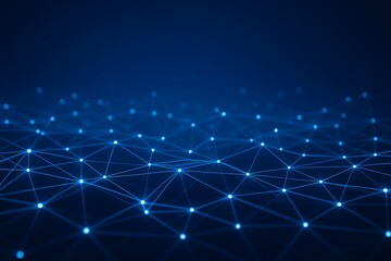 Abstract glowing blue network of interconnected nodes and lines on a dark background