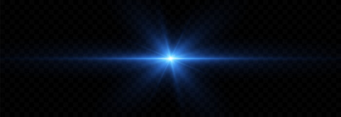 Vector horizontal light flash png. Blue light line on isolated transparent background. Blue laser. © Vitaliy