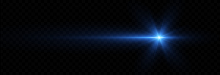 Vector horizontal light flash png. Blue light line on isolated transparent background. Blue laser.