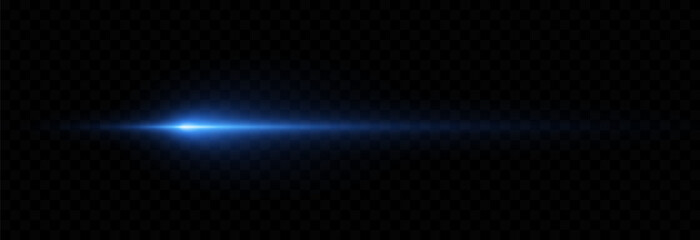 Vector horizontal light flash png. Blue light line on isolated transparent background. Blue laser.