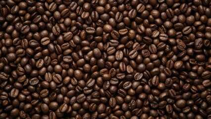 Obraz premium Texture of roasted coffee beans close-up for background, cafe, breakfa