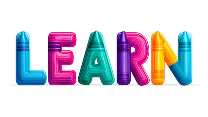 The text "learn" from colored pencils.