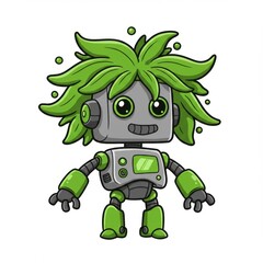 Obraz premium Cute Green Pixel Art Robot with Playful Expression