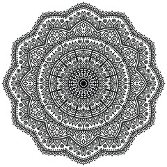 Fototapeta premium Decorative pattern in oriental style. Black complex doodle mandala on a transparent background, for printable coloring book. 