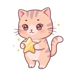 Obraz premium Cute Orange Cartoon Cat Holding a Yellow Star
