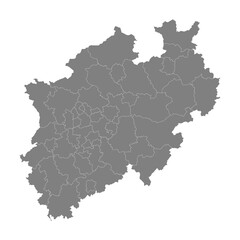 High Quality map of North Rhine Westphalia is a state of Germany, with borders of the districts