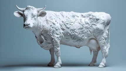 Cow made entirely from splashing milk, isolated on white background, dynamic and surreal.

