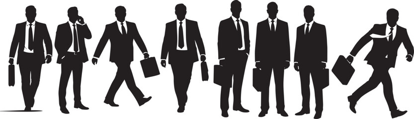Business men, group of people at work. Isolated vector silhouettes stock illustration | People Silhouettes