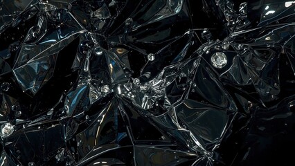 Texture of dark crumpled foil with shiny reflective surfaces and intricate folds, perfect for abstract backgrounds, packaging design, luxury themes, futuristic art with black and silver tones