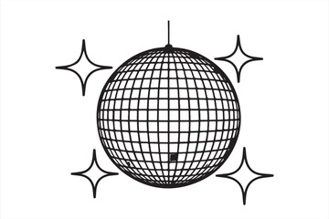 Grey and white disco ball with sparkles representing dynamic party energy.