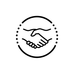 handshake icon vector , A handshake icon inside an orange circle with a dotted orange outline on transparent background , no background