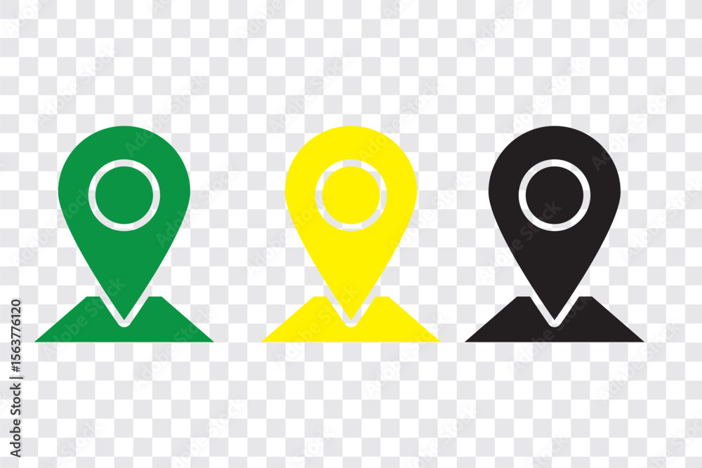 Poster colorful location icon set map pointer pin sign symbol solid and outline designs place address navig