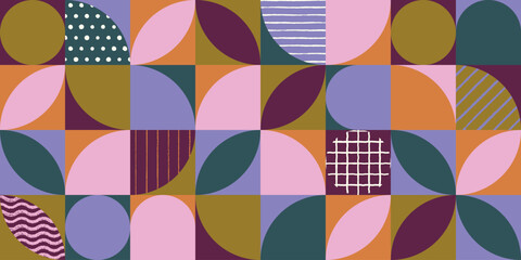 Geometric retro pattern with hand-drawn textures
