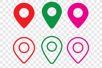 Fototapeta premium colorful location icon set map pointer pin sign symbol solid and outline designs place address navigation locator sign vector illustration