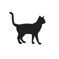 Black cat icon isolated on white. Vector flat illustration. 