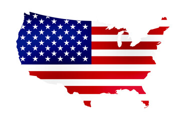 USA Map in American Flag Colours Isolated on Transparent Background