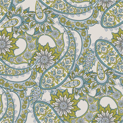 Traditional seamless paisley pattern. Vector Indian floral ornament.