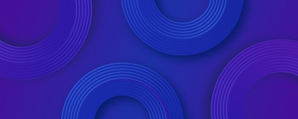 Blue banner with striped arcs. Geometric background