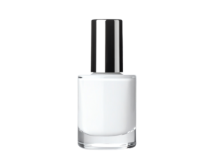 White nail polish in a glass bottle.