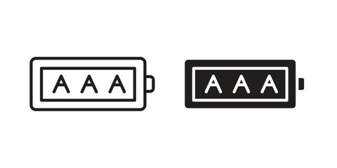 AAA battery icon. Flat and stroke versions. Graphic elements.