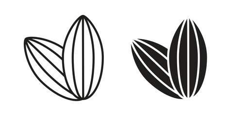 Almond icon. Flat and stroke versions. Graphic elements.