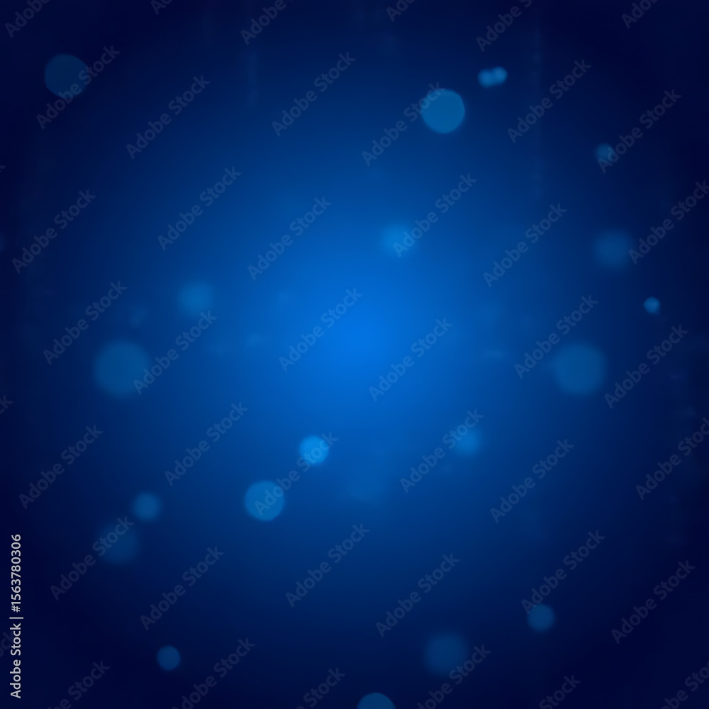 Poster abstract blue background with soft bokeh effect and blurred circular light elements in a dark gradie
